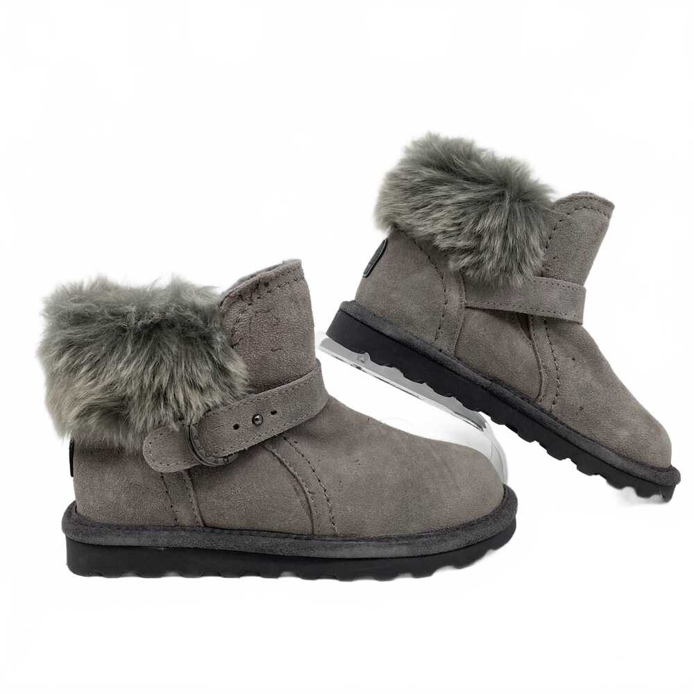 BearPaw Gray Suede Fuzzy Lined Bootie | Women’s US 5, Fuzzy Lined Ankle Boots